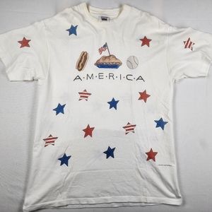 1998 Rel-e-Vant America Apple Pie Baseball Hotdog Shirt with Stars Large Vintage
